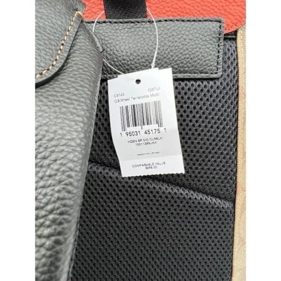 NWT COACH Signature Hudson Backpack in Colorblock Canvas Khaki/ Terracotta - Picture 4 of 14